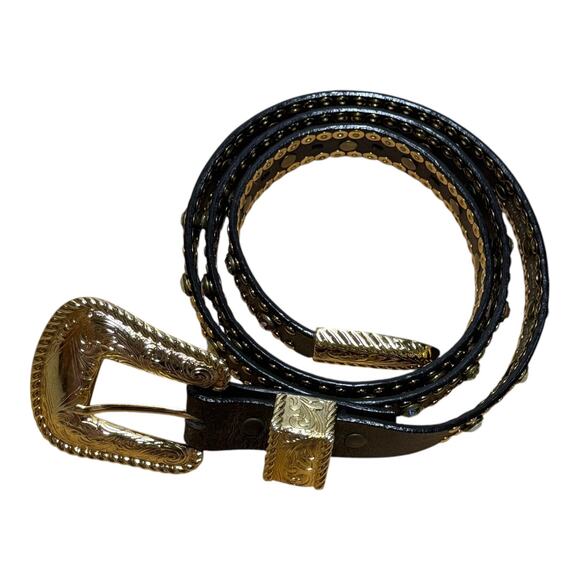 Nocona Studded Jeweled Rhinestone Genuine Leather Western Belt Brown Gold Large main image 4